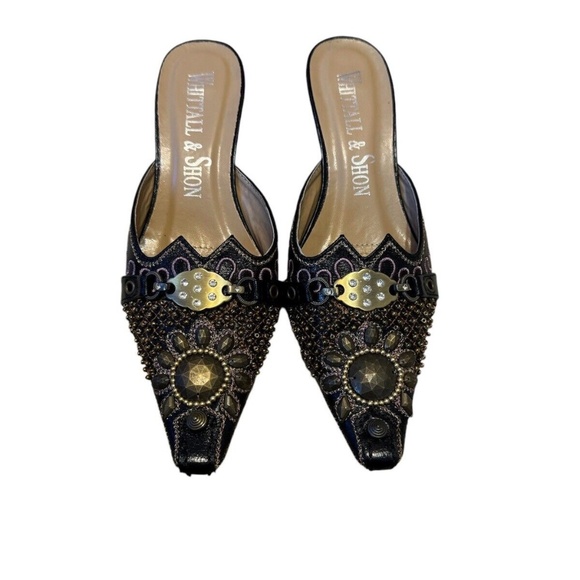 Whittall & Shon Embellished Pointed Toe Slip On Heels Black Size 7 NWT - Picture 1 of 10